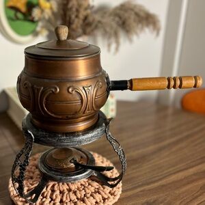 Vintage 70s Fondue Set - Copper & Cast Iron
